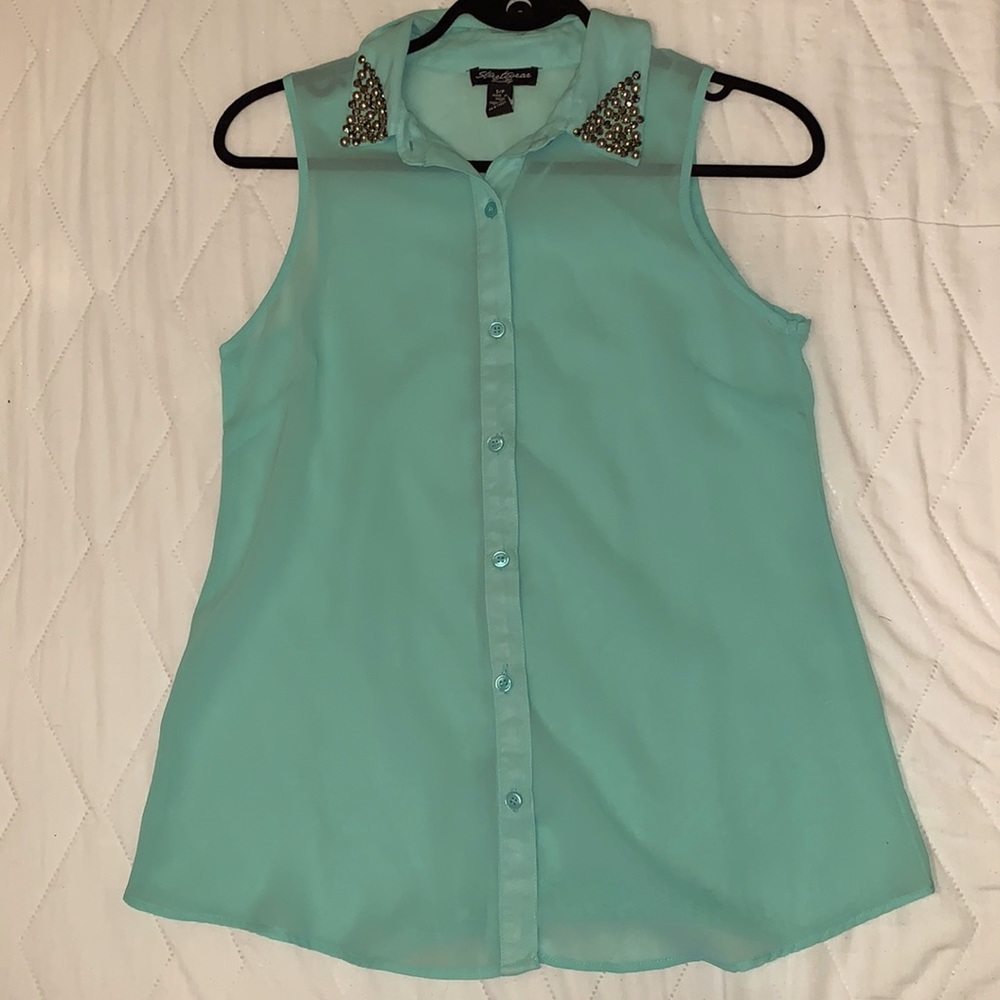 Mint coloured sheer blouse